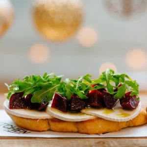 Beetroot and brie open sandwich