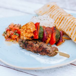 Lamb and chicken skewers