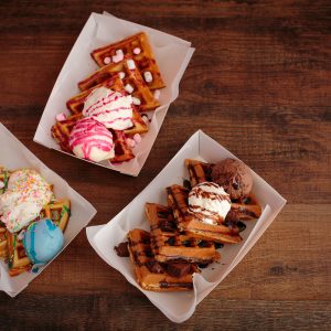 Waffle selection - chocolate bliss, raspberry ripple and fairground